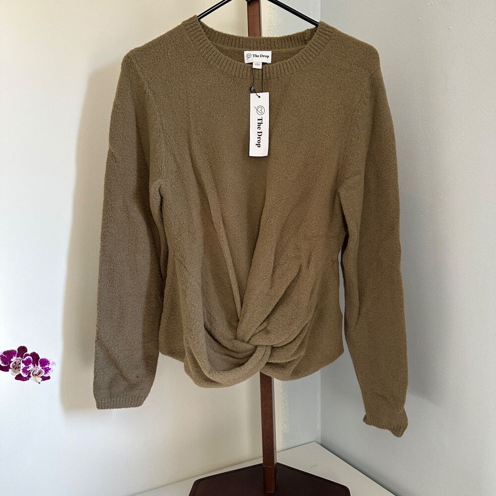 New The Drop Women's Size L Green Olive Long Sleeve Lightweight Warm Sweater